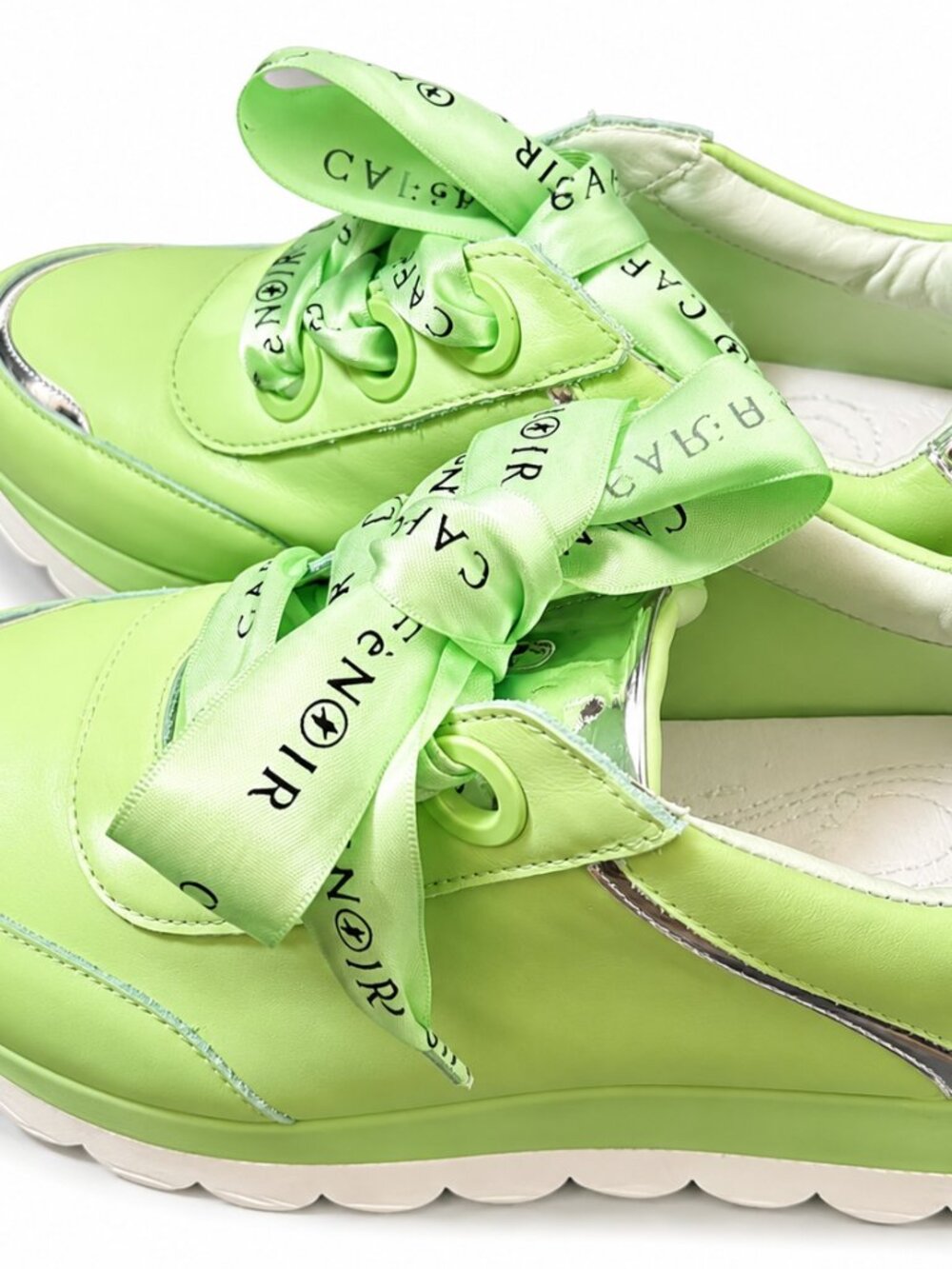 CafèNoir Lime Green Ribbon-Lace Platform Sneaker sz 7 made in Italy